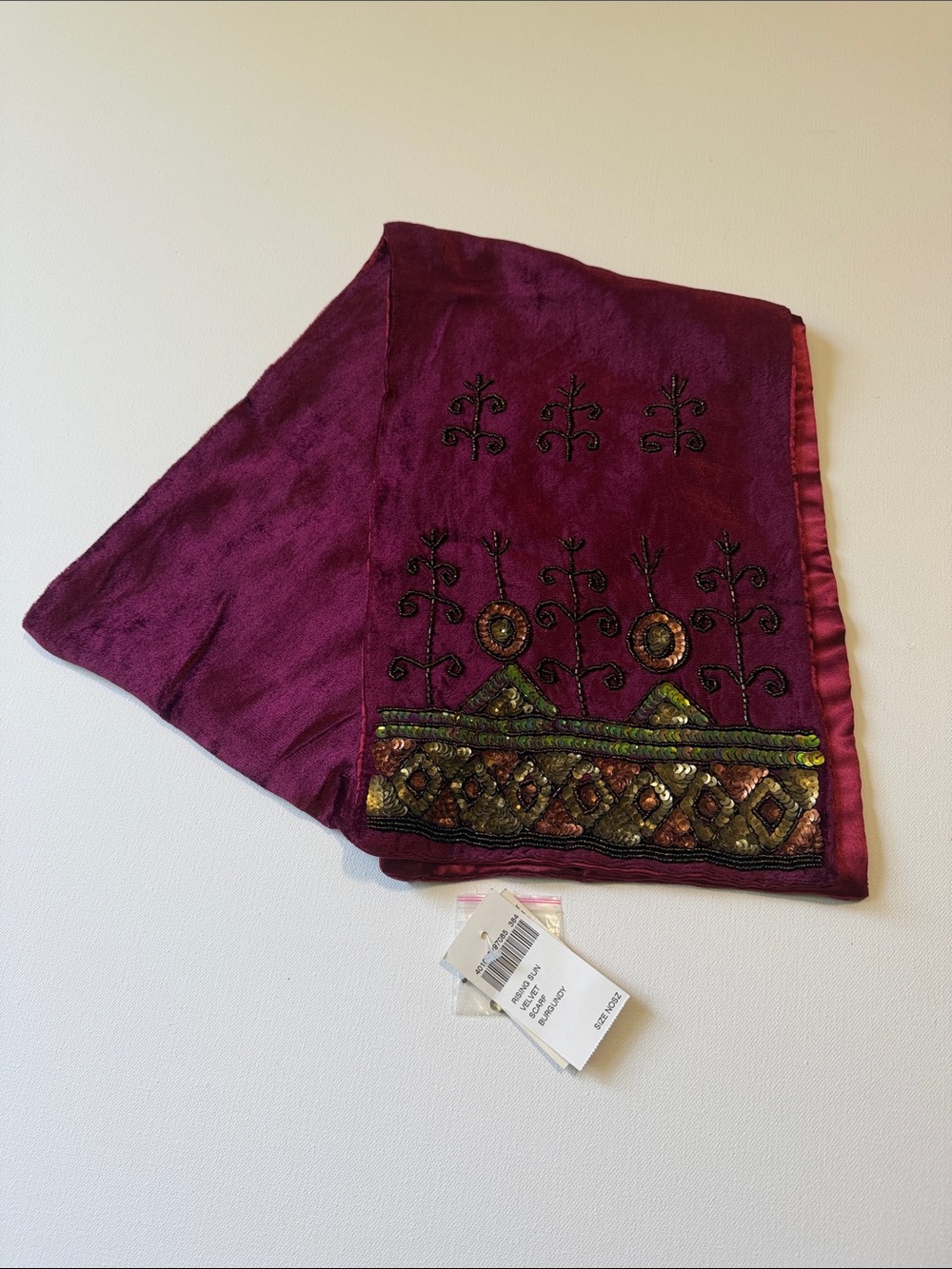 Chico’s Velvet Burgundy Embellished Women’s Scarf NWT